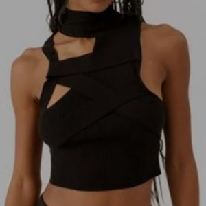 Uo Black Kat assymetrical cutout sweater ribbed crop top tank